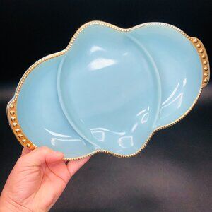 Vintage FIRE KING Delphite Blue Milk Glass Relish Divided Dish Serveware